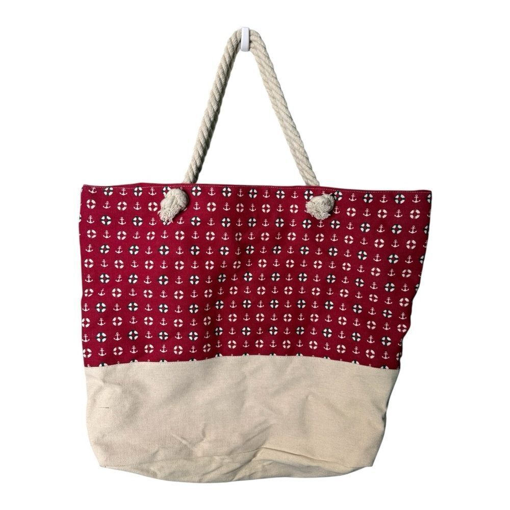Red Nautical Anchor & Life Preserver Tote Bag